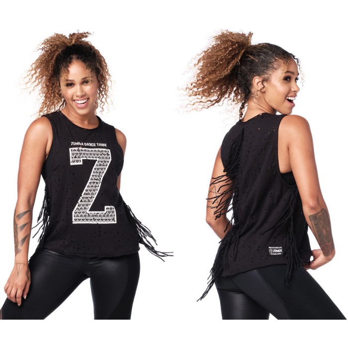 Z Dance Tribe Fringe Tank Black